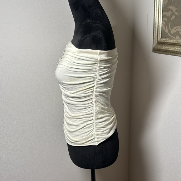 Velvet Tube Ruched embellished ivory top Sz M 100% cotton - Picture 3 of 9